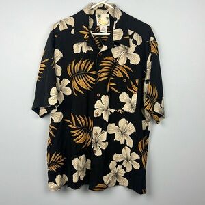 Banana Cabana 100% silk mens button down tropical Hawaiian shirt size large